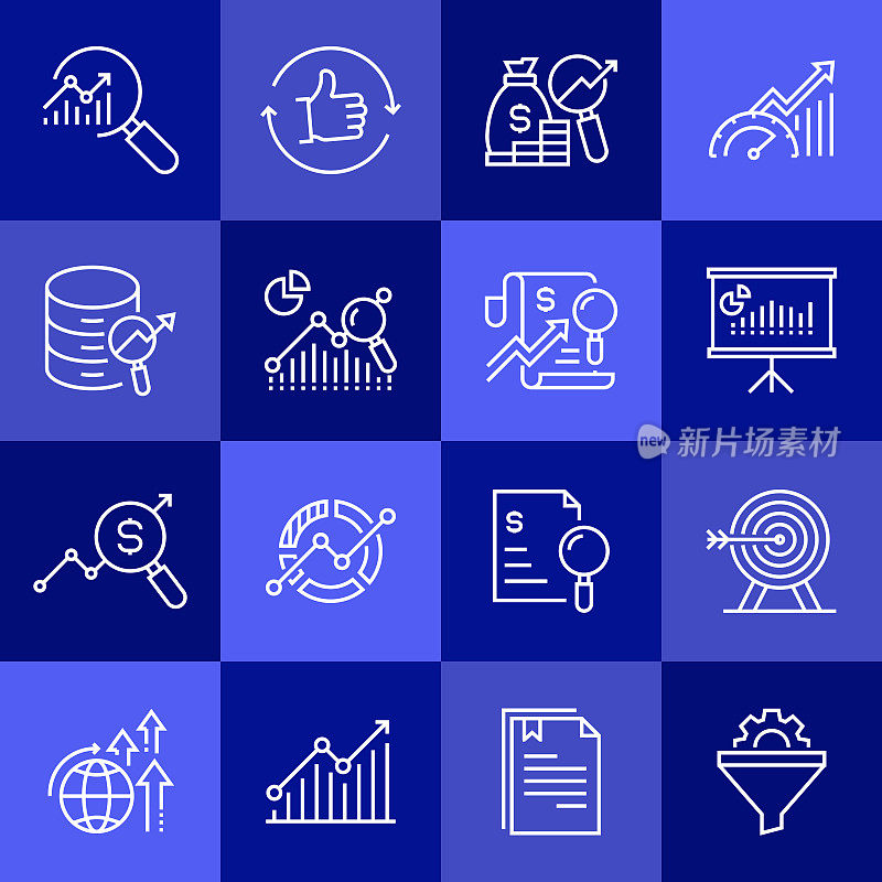 研究和分析相关矢量线图标的简单集。大纲符号集合。