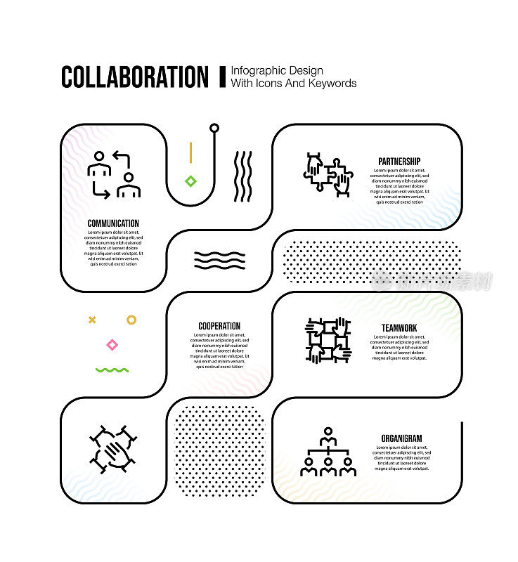 信息图设计模板与协作关键字和图标