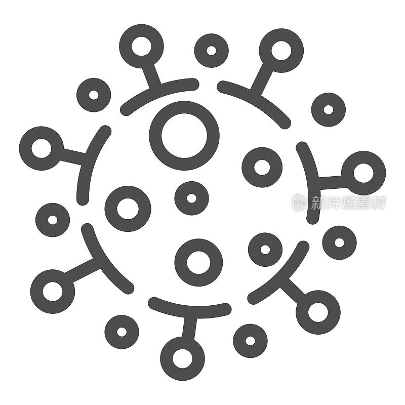 冠状病毒细胞系图标、Covid-19流行概念、白色背景上的新型冠状病毒细菌标志、用于移动概念和网页设计的轮廓式病毒图标。矢量图形。