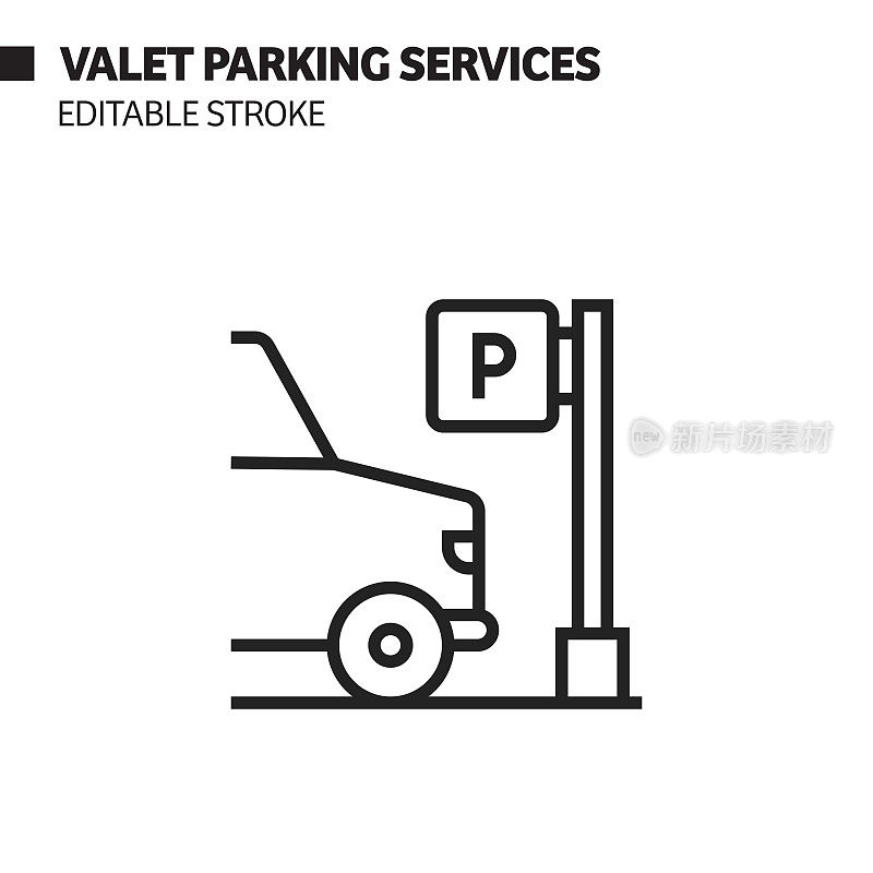 代客停车服务线图标，轮廓向量符号插图。
