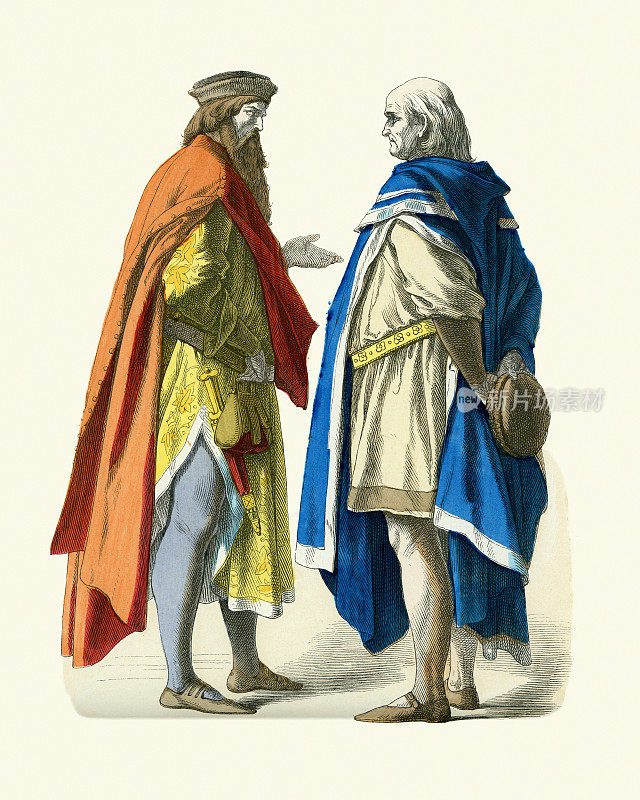 中世纪时装，贵族和汉堡大师，时期服装，14世纪
