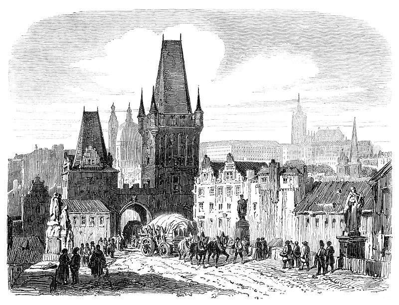 布拉格小镇桥塔图，1854年