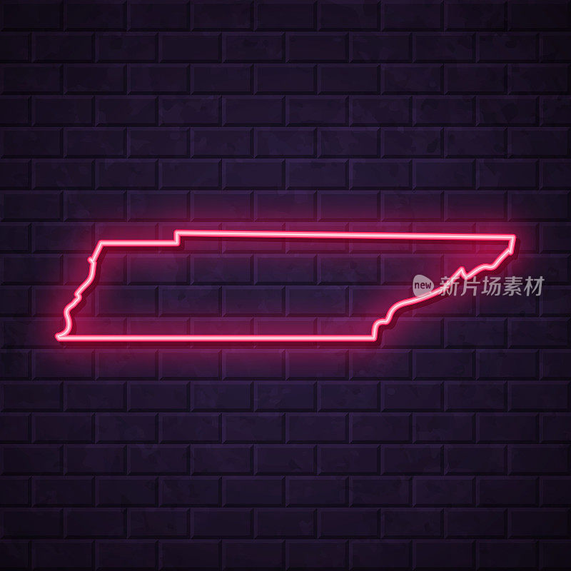 田纳西地图-发光的霓虹灯在砖墙的背景