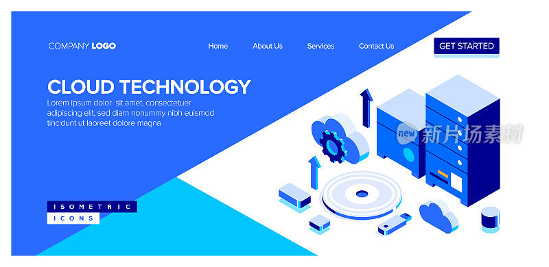 云技术等距网页横幅概念与三维设计