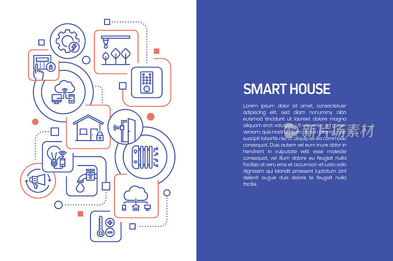 智能住宅概念，带图标的智能住宅矢量图