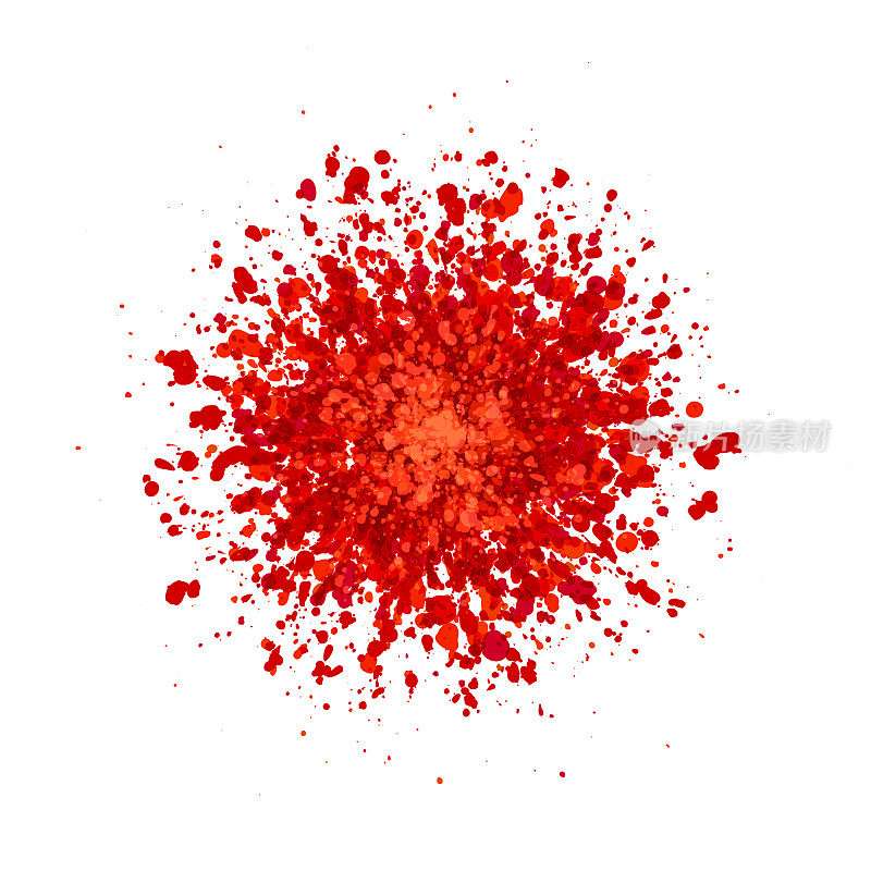 红墨飞溅在白色背景上是由单个粒子形成的。
