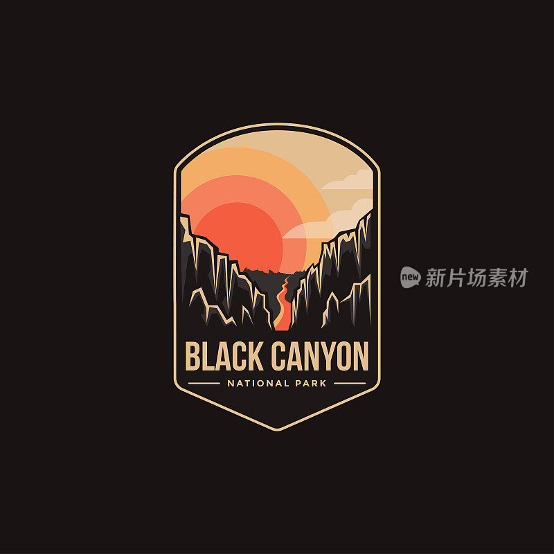 黑色的背景上的黑色峡谷国家公园的标志补丁矢量插图
