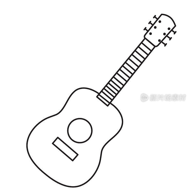 细线图标的原声吉他音乐乐器在白色的背景