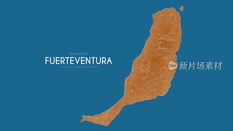 西班牙加那利群岛富埃特文图拉地形图。矢量详细高程地图的岛屿。地理优美的景观轮廓海报。