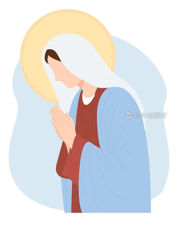 最神圣的狄奥托科斯，天堂的女王。圣母玛利亚温柔地祈祷。向量插图的基督教和天主教社区，设计，装饰的宗教节日和历史