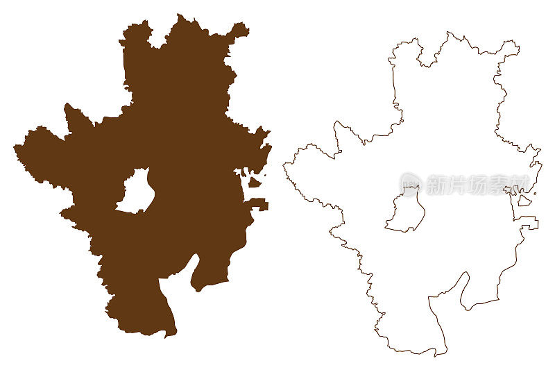 罗森海姆区(德国联邦共和国，上巴伐利亚农村区，自由巴伐利亚州)地图矢量插图，涂鸦草图罗森海姆地图