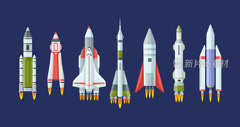 太空火箭和宇宙飞船。未来太空飞行技术宇宙飞船星际旅行探索宇宙。