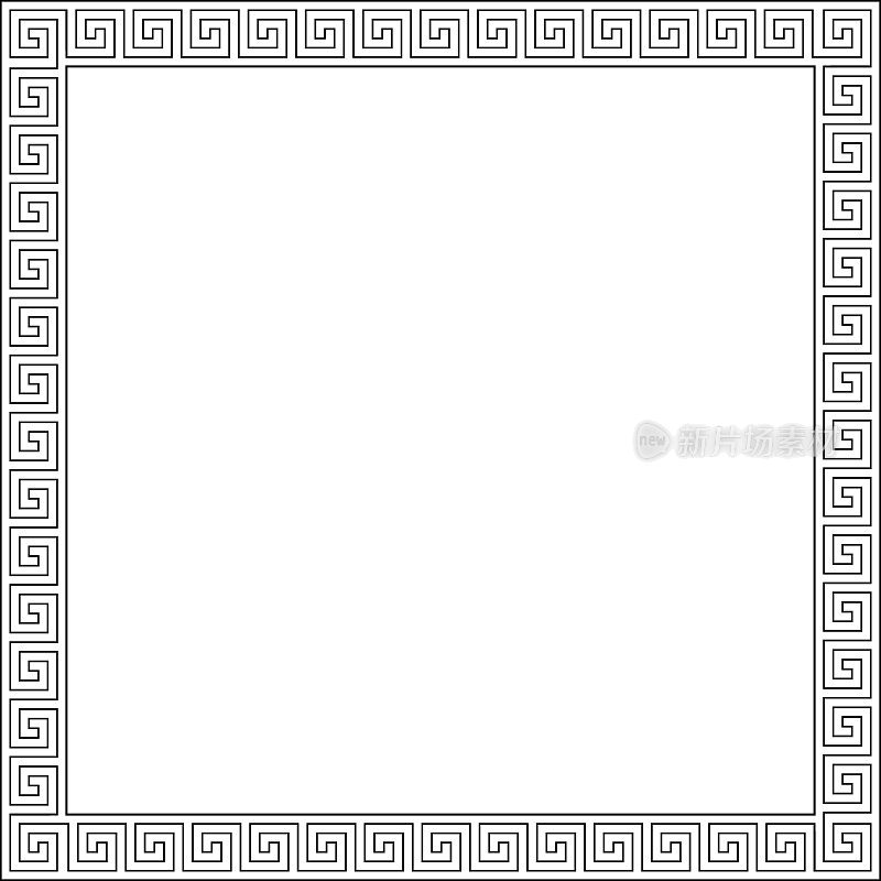 无缝曲流图案框架在黑白颜色，希腊关键图案背景