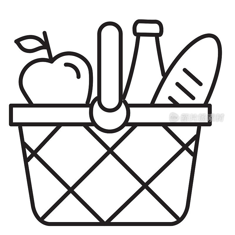 购物篮与杂货细线图标设置可编辑的stroke