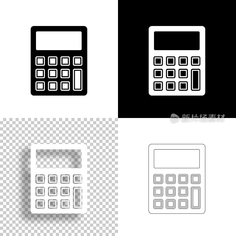 计算器。图标设计。空白，白色和黑色背景-线图标