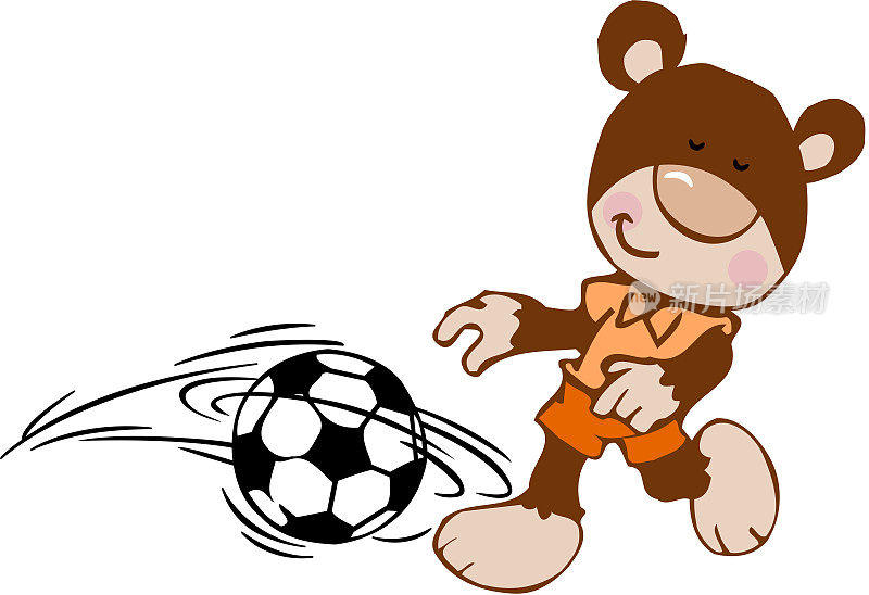 有趣的泰迪熊在踢足球