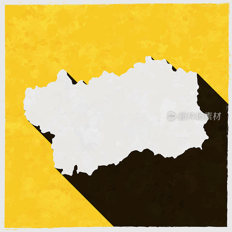 奥斯塔山谷地图与纹理黄色背景上的长阴影