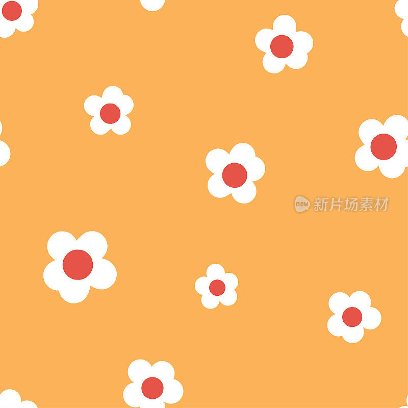 无缝图案与简单的雏菊花在黄色的背景