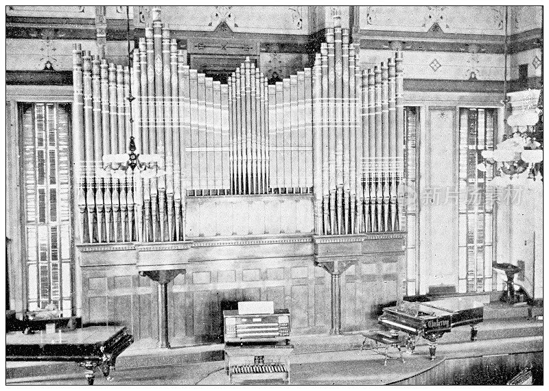 来自堪萨斯州劳伦斯的古董照片，1898年:堪萨斯大学，电子管风琴