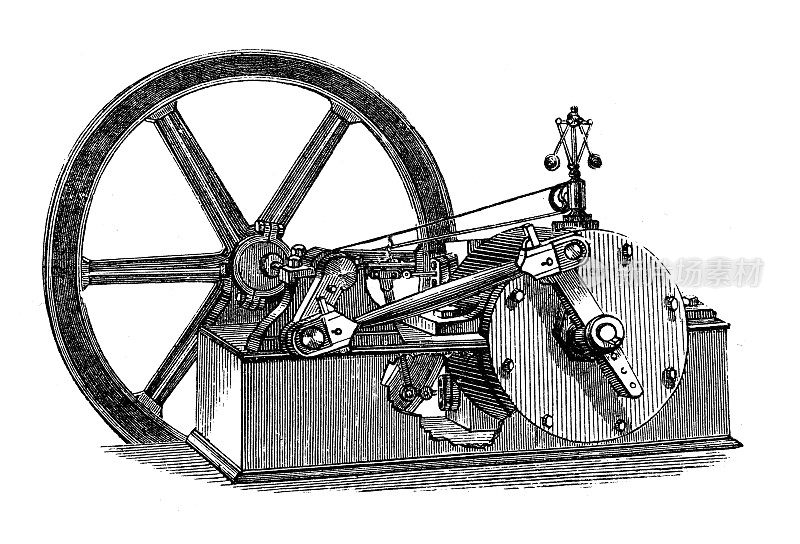 古董插图，应用力学:蒸汽动力振荡机，朗克尔