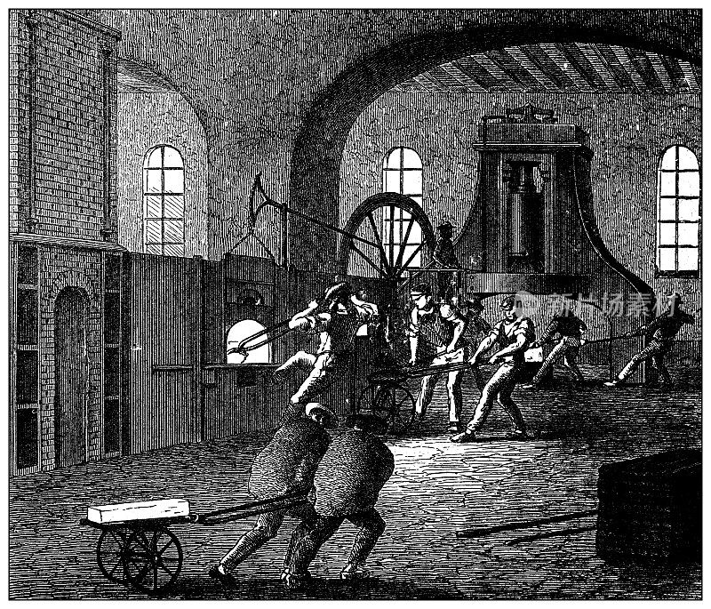 仿古插画,冶金:水坑炉