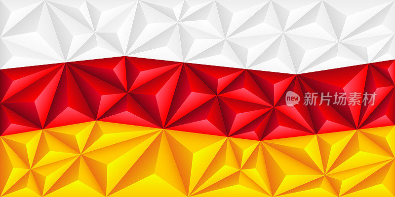 抽象多边形背景形式的彩色白、红、黄条纹的南奥塞梯国旗。南奥塞梯的多边形旗帜。