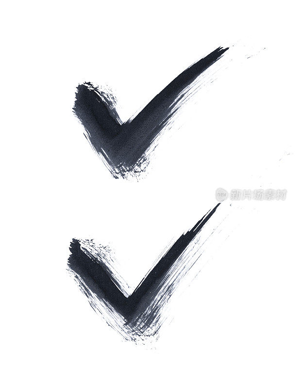 OK标记，真理符号用黑色油漆涂在白色背景上-自发运动给予自然不均匀的独特笔触-抽象矢量插图孤立在纸上
