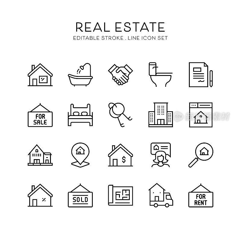 房地产，房子，合同，抵押贷款，房地产经纪人图标