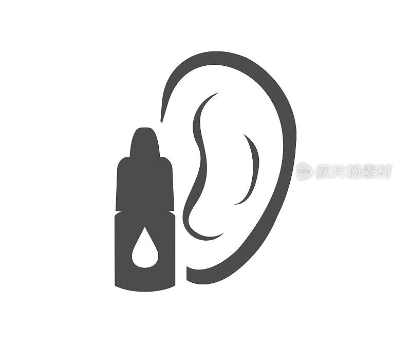 医用移液管带一滴。耳疾的治疗。人耳用移液管矢量设计及插图。