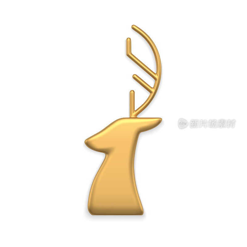 奢华的金色北鹿头与角传统圣诞小玩意侧面视图现实矢量