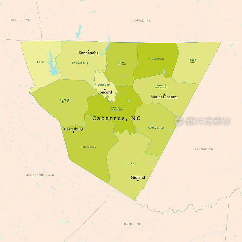 北卡罗来纳州卡巴鲁斯县矢量图绿色