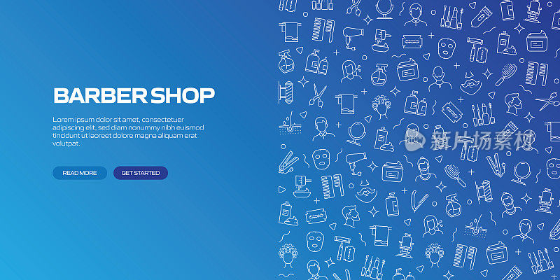 理发店网络横幅线性图标,时髦的线性风格向量