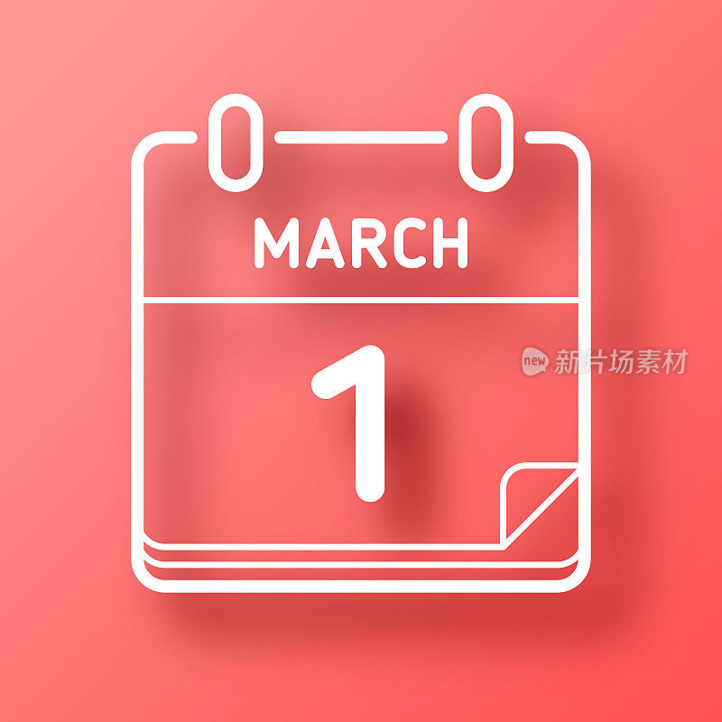 3月1日。图标在红色背景与阴影