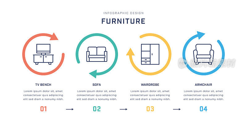 家具多色信息图形模板与线图标