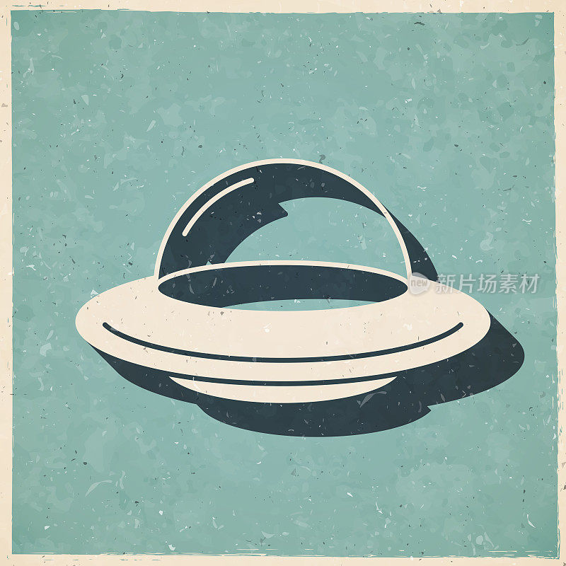 UFO――飞碟。图标复古复古风格-旧纹理纸