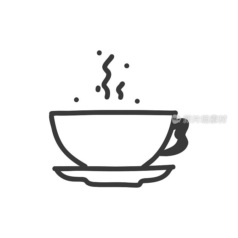 咖啡美式线图标，素描和涂鸦设计，像素完美，可编辑的笔触。标志、标志、符号。咖啡，玛奇朵，咖啡豆，咖啡