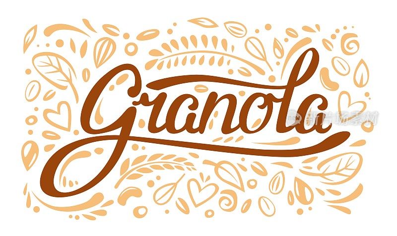 格兰诺拉麦片食品标签或轮廓背景