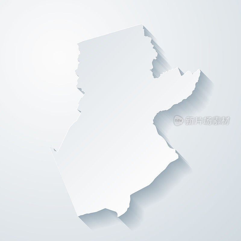 新泽西州萨默塞特县。地图与剪纸效果的空白背景