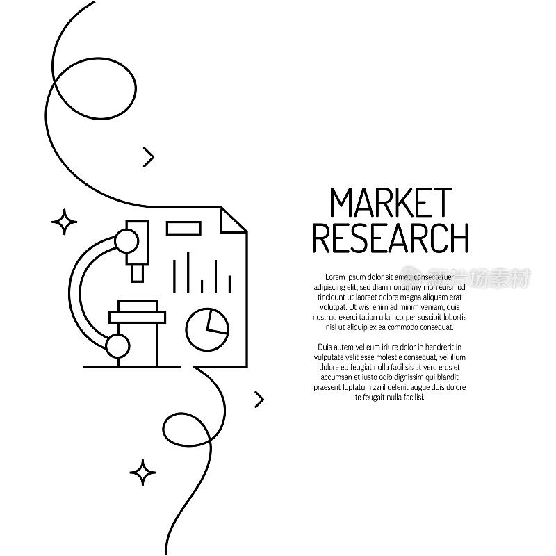 连续线绘制的市场研究图标。手绘符号矢量插图。