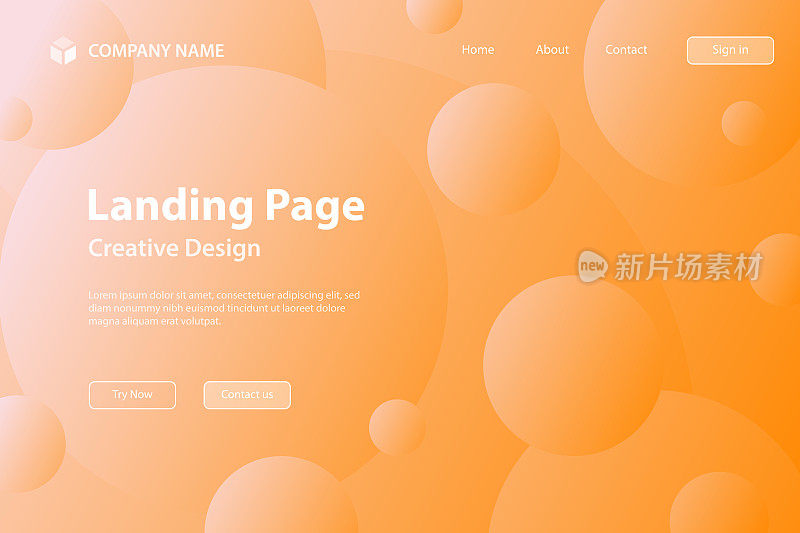 登陆页面模板-抽象几何背景与橙色梯度圆