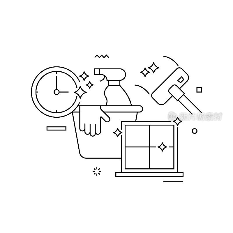 清洁服务相关概念矢量图。家务，杂务，清洁工，卫生。