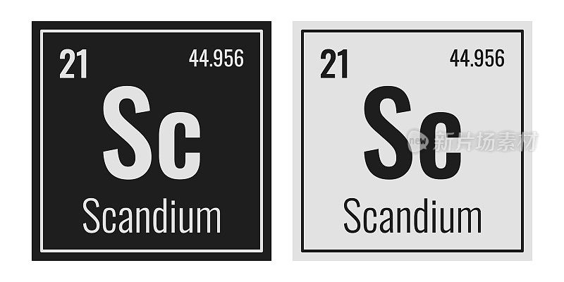 钪的象征。元素周期表中的化学元素。矢量插图隔离在白色背景上。玻璃的迹象。