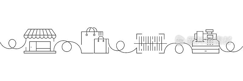 连续单线绘制购物图标的概念。单线矢量插图。购物车,零售,商店,付款。