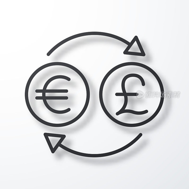 货币兑换-欧元英镑。线图标与阴影在白色背景