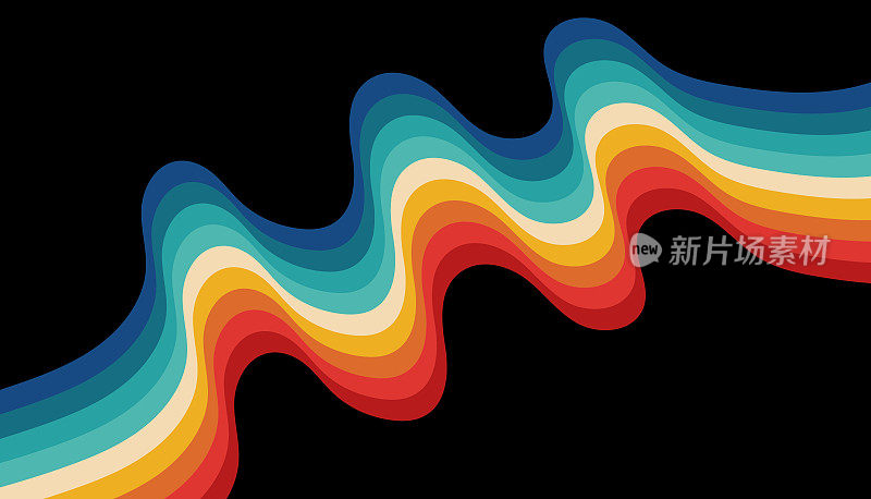 矢量颜色曲线条纹流动性彩虹复古平面设计覆盖背景