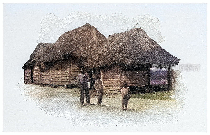 古色古香的黑白照片:圣达菲附近的土著小屋，青年岛