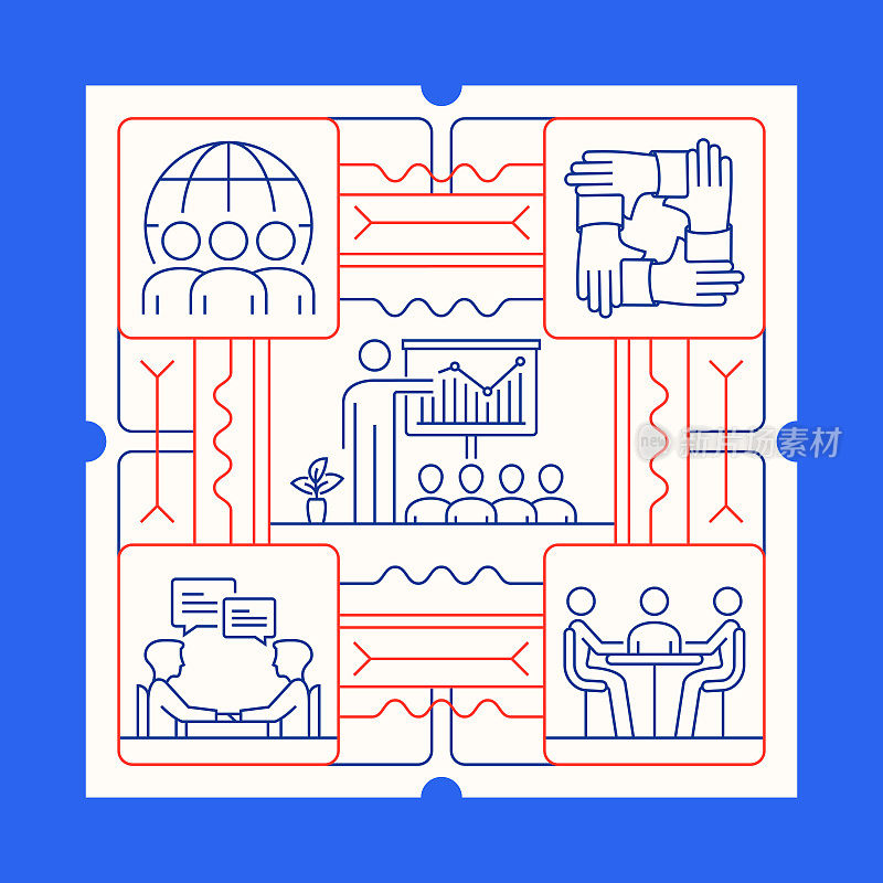 协作线图标集和横幅设计