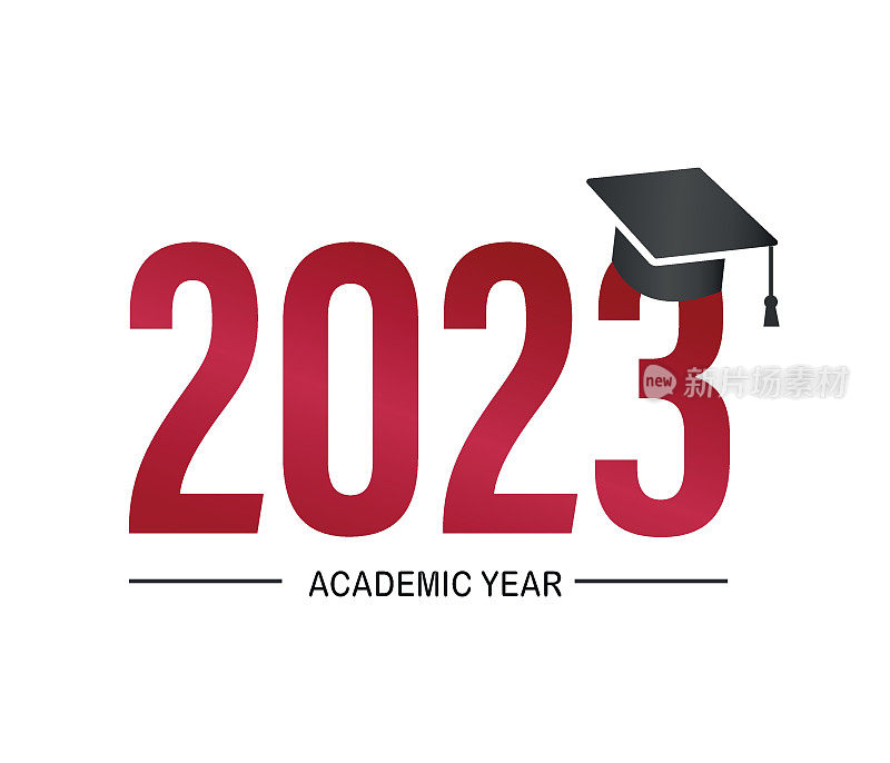 2023届毕业生。教育学年。毕业晚会设计，高中或大学毕业生，模板。矢量插图。