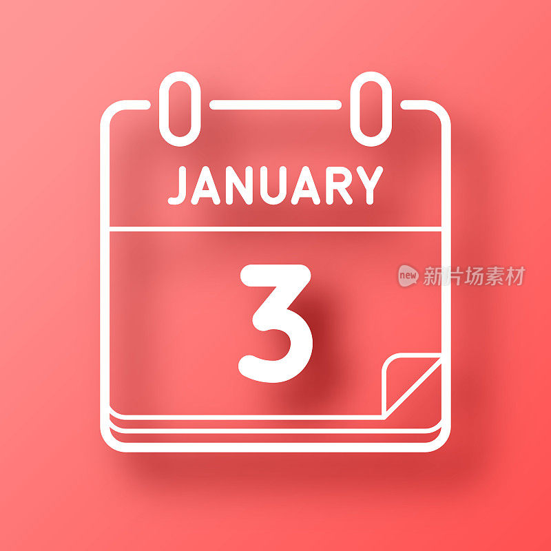 1月3日。图标在红色背景与阴影