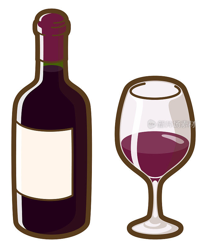 红酒。波尔多酒瓶和玻璃杯。